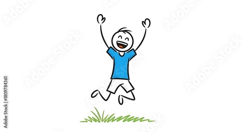 Joyful stick figure jumping with arms raised in celebration.