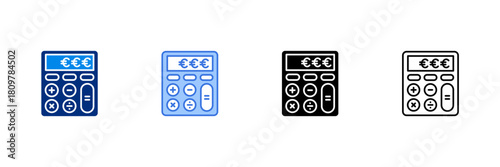 Calculator Icon Set With Euro Currencies