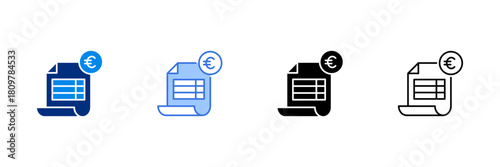 Invoice Icon Set With Euro Currencies