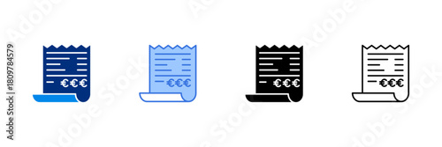 Receipt Icon Set With Euro Currencies