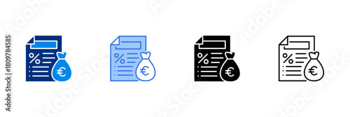 Tax Icon Set With Euro Currencies
