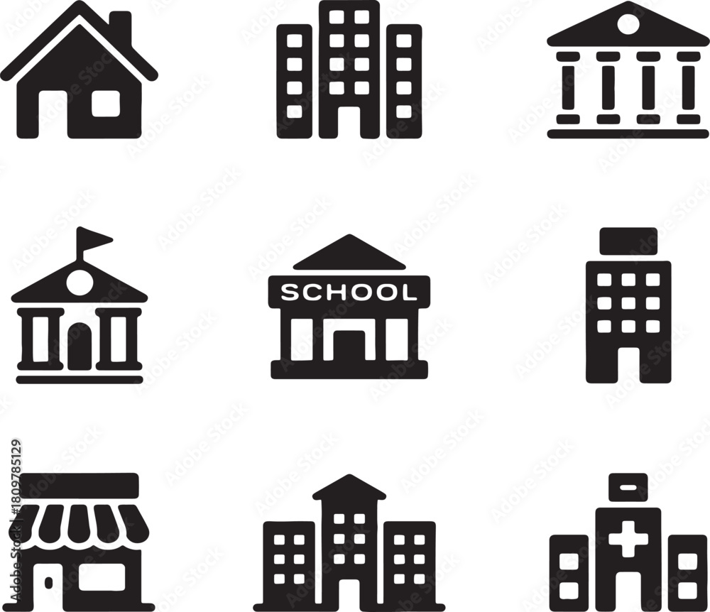Fototapeta premium Modern real estate buildings, contemporary residential buildings, country houses and urban cottages flat vector