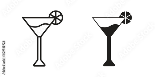 Martini glass icon in minimal flat, stroke style. suitable for graphic designs