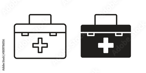Medical kit icon in minimal flat, stroke style. suitable for graphic designs