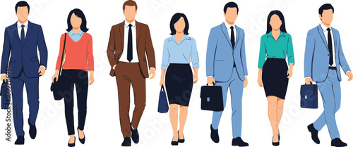 Diverse group of people standing, men women children and seniors, multi generation family set, flat vector illustration, casual clothing