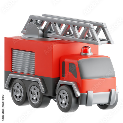 Red Firetruck 3D Model with Silver Ladder and Details