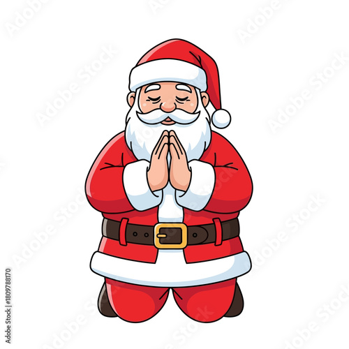 Cartoon santa claus in prayer, asking for kindness this holiday season