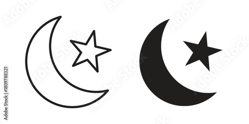 Moon icon in minimal flat, stroke style. suitable for graphic designs