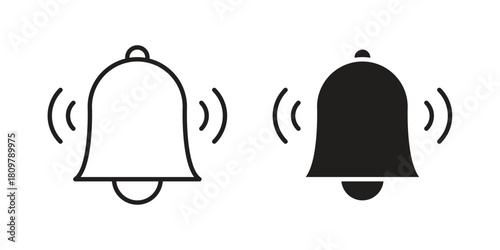 Notification bell icon in minimal flat, stroke style. suitable for graphic designs