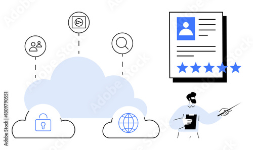 Cloud computing with secure data storage, user profile evaluation, and online access. Ideal for cloud technology, data privacy, user management, online reviews, cybersecurity, IT solutions digital