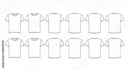 Collection of blank white t shirts front and back views for design.