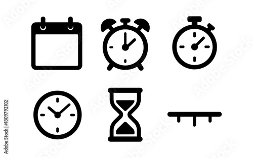 Minimalist clock and calendar icons for time management and scheduling