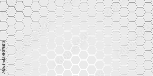 A subtle hexagon pattern background with interconnected shapes in soft gray and white. Simple abstract modern background White geometric hexagonal honeycomb shape texture background 3d copy space.	