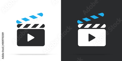 3d realistic open and close movie film series clap board icon isolated on white screen. Movie clapper icon symbol sign for user interface, mobile app, website and film industry