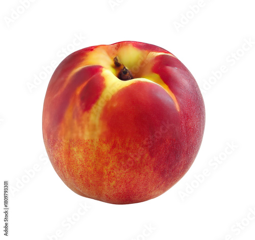 Wallpaper Mural Close-up of a ripe peach.  Reddish-orange skin,  smooth and slightly fuzzy.  Centered stem.  Isolated on black Torontodigital.ca