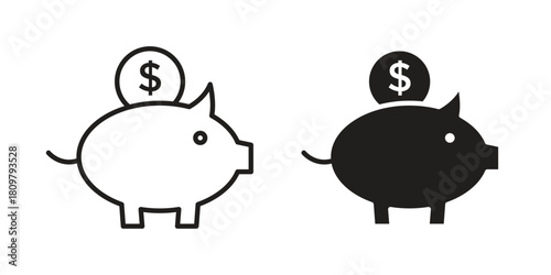Piggy bank icon in minimal flat, stroke style. suitable for graphic designs