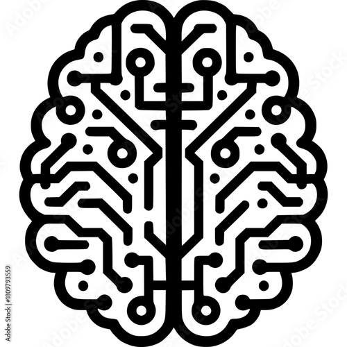 Digital Brain: A sophisticated representation of a human brain, constructed with intricate digital circuitry, symbolizing innovation and the convergence of technology and intellect.