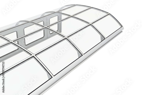 Curved transparent canopy structure with metal grid frame isolated on a transparent background