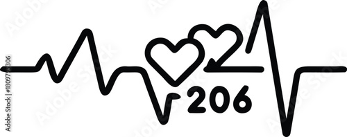 Heartbeat graphic incorporating hearts and the number 206 displayed prominently