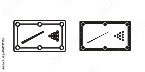 Pool table icon in minimal flat, stroke style. suitable for graphic designs