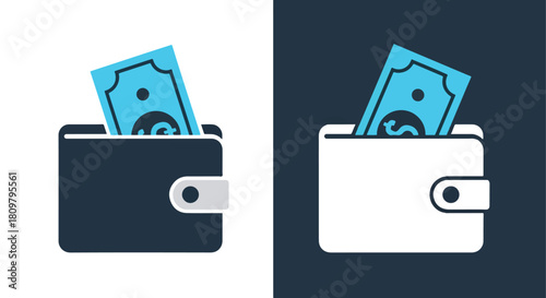 Wallet with money isolated on - Vector icon symbol for website - Icon vector - Blue icon vector - Line and glyph solid icon and logo template