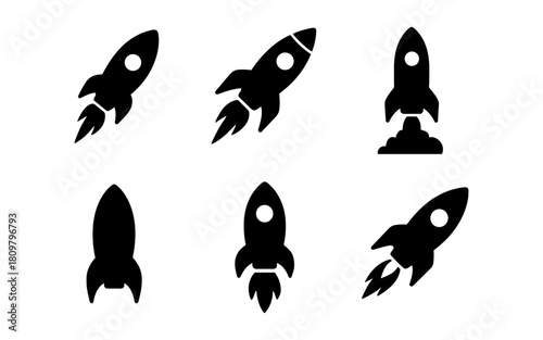 Rocket silhouette collection: minimalist black icons for space and exploration designs