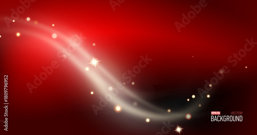 Red christmas glitter background with stars. Festive glowing blurred texture.
