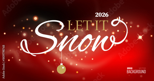 2026 Happy New Year card illustration with magic festive background. Vibrant bokeh lights. Vector Holiday Season Design with Christmas greetings typography lettering.