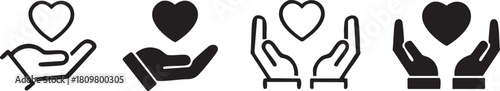 Heart in hands symbols. Heart in hand vector icons set. Hands holding heart icon. Vector Illustration !