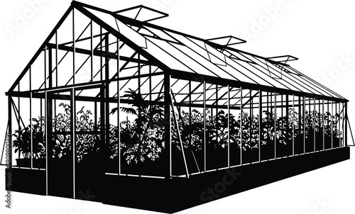 Silhouette greenhouse full of plants, cultivation and growth concept