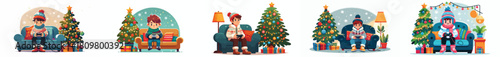 boy playing games on the sofa during winter