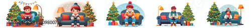 boy playing games on the sofa during winter