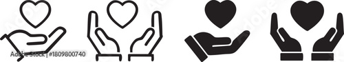 Heart in hands symbols. Heart in hand vector icons set. Hands holding heart icon. Vector Illustration !