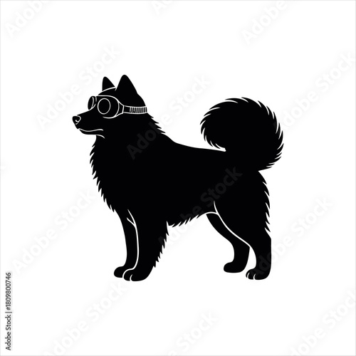 Steampunk Samoyed Vintage Black Silhouette Vector