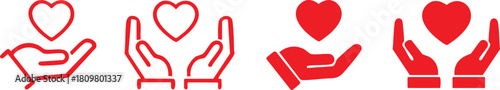 Heart in hands symbols. Heart in hand vector icons set. Hands holding heart icon. Vector Illustration !