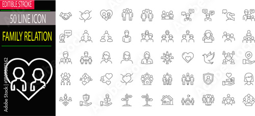 FAMILY RELATIONS LINE ICON SER, CONVERSATIONS, EMOTIONS, AND SOCIAL INTERACTIONS.eps