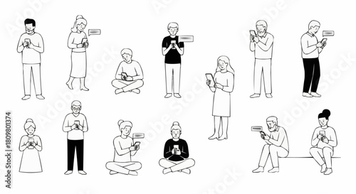 Diverse Group of People Engaged with Mobile Phones.