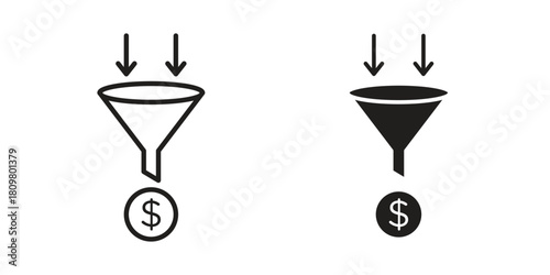 Sales funnel icon in minimal flat, stroke style. suitable for graphic designs