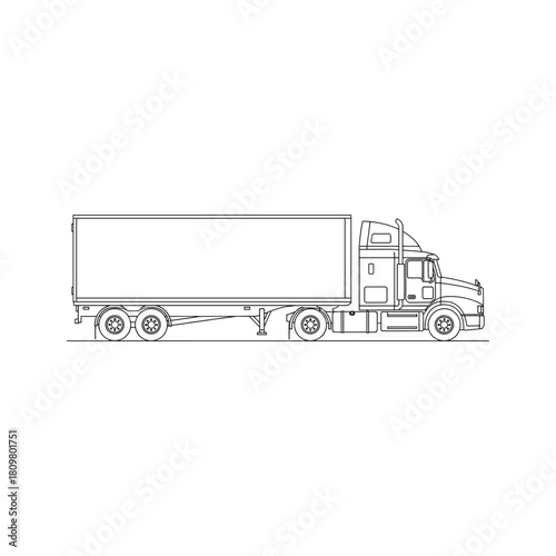A semi truck line art on presents a minimalist design, perfect for transportation themes
