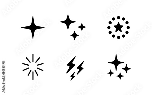 Minimalist symbol set: stars, lightning bolts, and decorative shapes for modern design inspirations