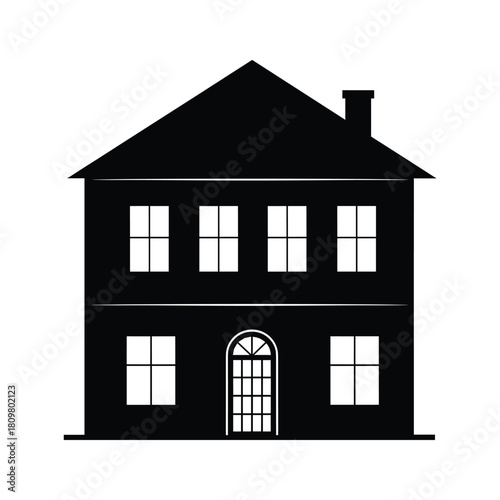 Silhouette of a twostory house with a chimney isolated on, perfect for real estate