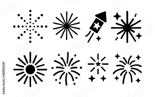 Collection of black icon fireworks for celebrations and festivals