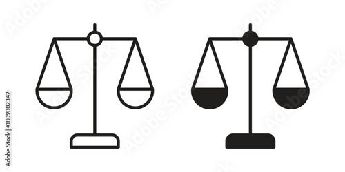 Scales of justice icon in minimal flat, stroke style. suitable for graphic designs