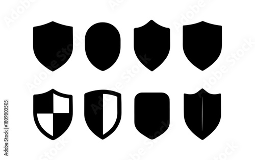 Silhouette collection of minimalist black shields in various shapes and designs