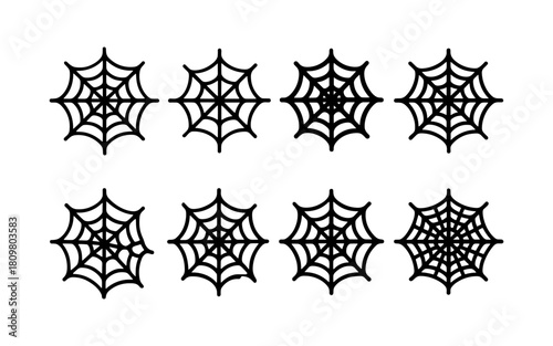 Set of eight spider web designs for halloween decorations and crafts