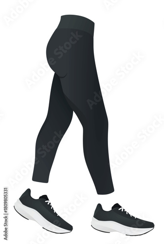 Black tight pants leggings and canvas shoes. vector illustration	
