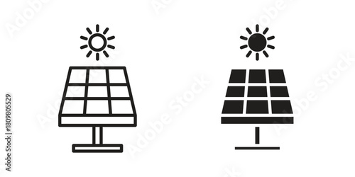 Solar panel icon in minimal flat, stroke style. suitable for graphic designs