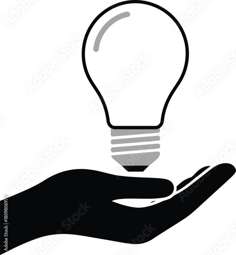 A hand holding an unlit light bulb icon, representing innovation, idea, creativity, and solutions.