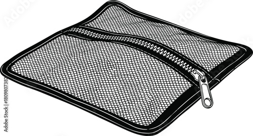 Black and White Mesh Pouch with Zipper, Travel and Storage Solution