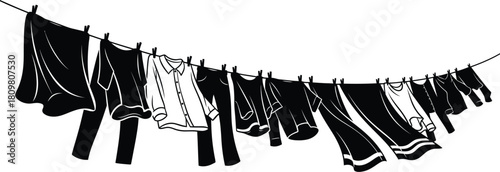 Hanging laundry, clothesline with shirt, pants